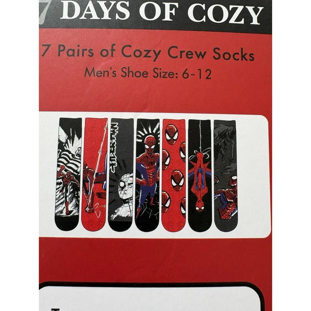 Marvel Spiderman socks set‎ of 7pair days of cozy men's size 6-12 new